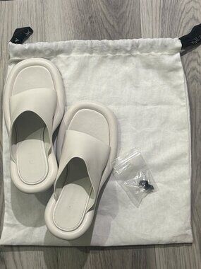 JW Anderson Bumper Tube Heel Mule White Leather Sculptural Slip On‎ Pumps US 8